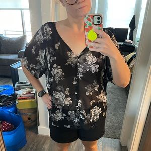 Black and grey floral blouse